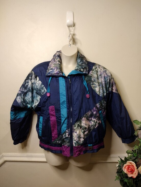 Vintage Jackets & Blazers - Vintage 1980's Otello Pelle Navy, Teal & Purple Nylon Ski Jacket